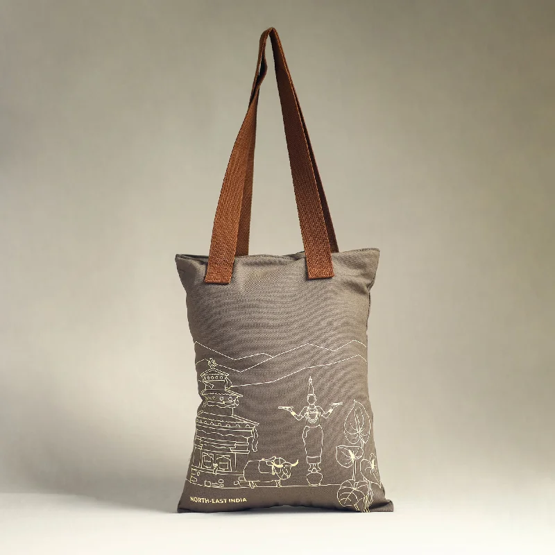 Brown - North-East India's Iconic Symbols Cotton Canvas Tote Bag