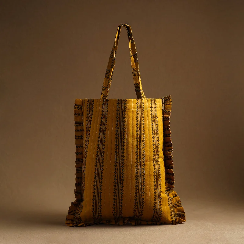 Yellow - Handcrafted Cotton Frill Jhola Bag 17