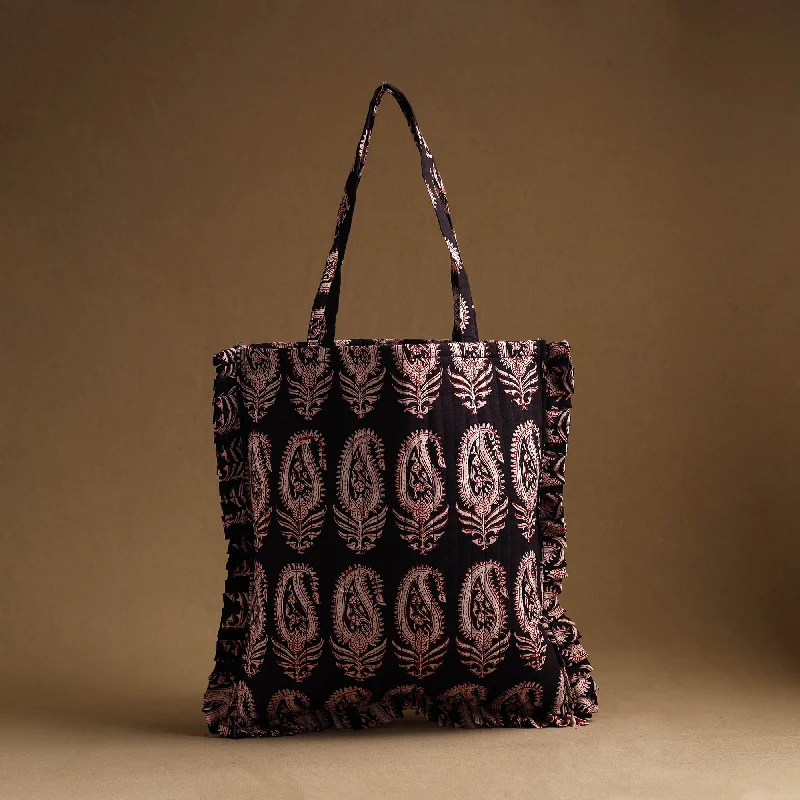 Black - Handcrafted Cotton Frill Jhola Bag 47