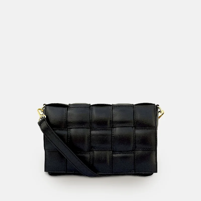 Cyber Monday Discounts On Bags Black Padded Woven Leather Crossbody Bag