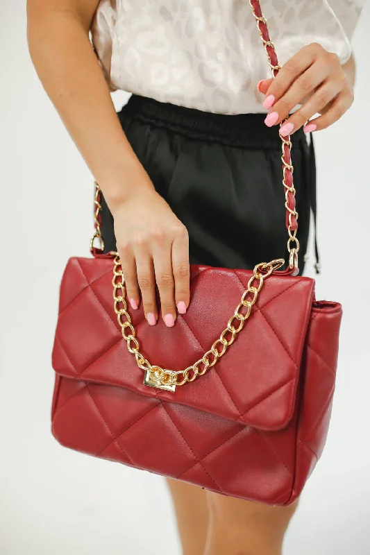Glamorous Bags For Evening Events And Parties Blair Quilted Handbag In Cranberry