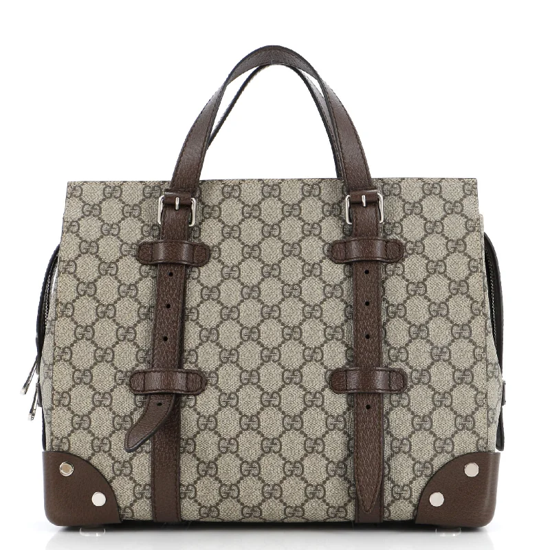 Bags For Outdoor Adventures Buckle Travel Tote GG Coated Canvas with Leather Medium