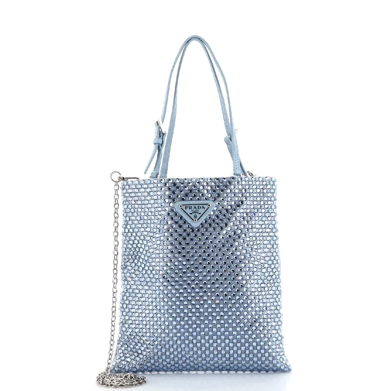 Quick Grab Deals Chain Flat Tote Crystal Embellished Satin Mini
