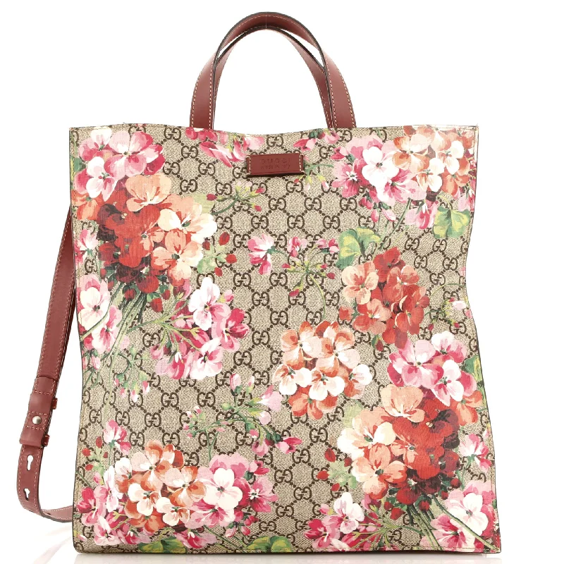 Fashion Deal Convertible Soft Open Tote Blooms Print GG Coated Canvas Tall