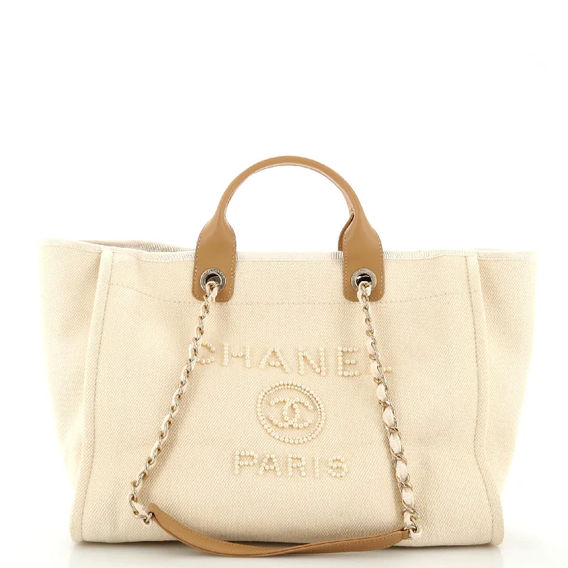 Luxury Bags For Working Professionals Deauville Tote Pearl Embellished Canvas Medium