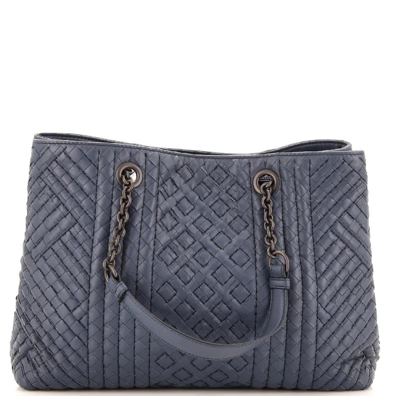 Luxury Bags On Sale Double Chain Tote Stitched Intrecciato Calfskin Medium