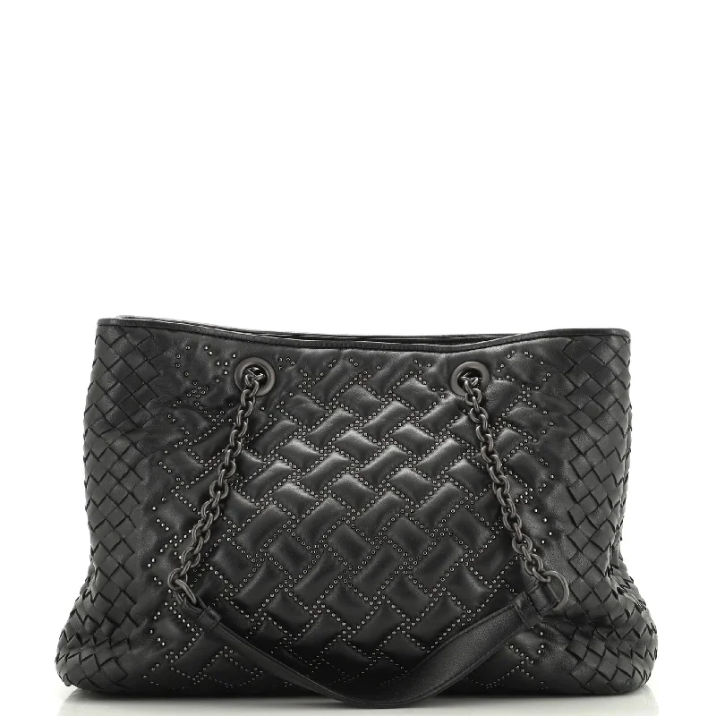 Black Friday Deals On Stylish Handbags Double Chain Tote Studded Leather with Intrecciato Detail Medium