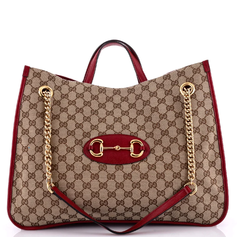 Modern Chic Discounts Horsebit 1955 Chain Tote GG Canvas Large