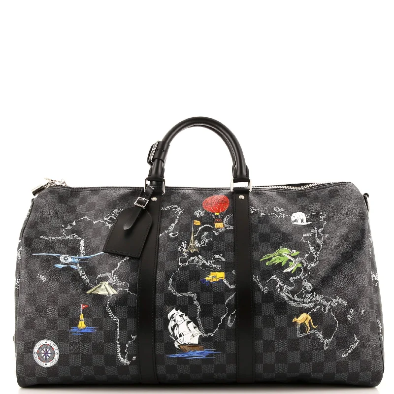 Season Offer Keepall Bandouliere Bag Limited Edition Renaissance Map Damier Graphite 50