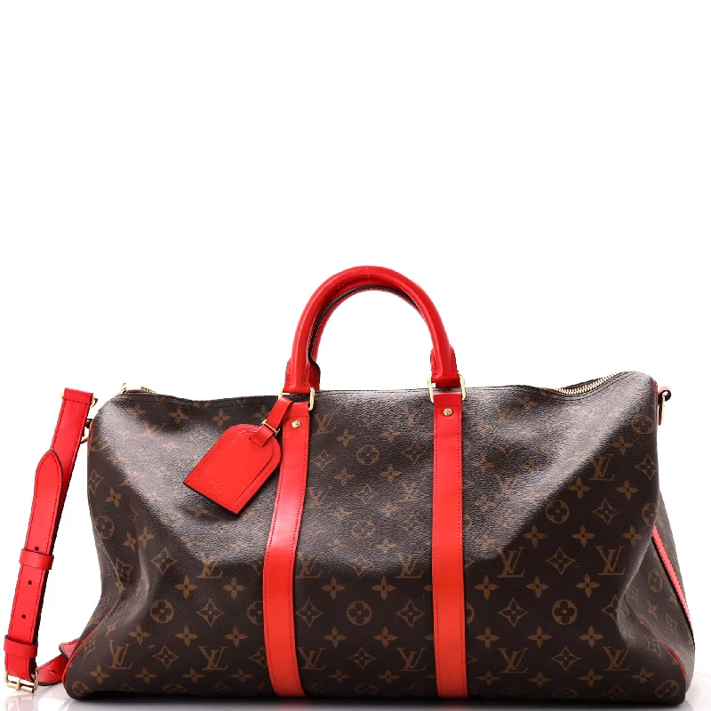 Huge Price Cut Keepall Bandouliere Bag Monogram Canvas with Coquelicot Leather Trim 50