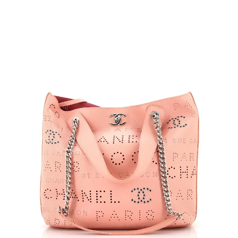 Designer Bags For Luxury Collectors Logo Eyelets Shopping Tote Perforated Calfskin Small