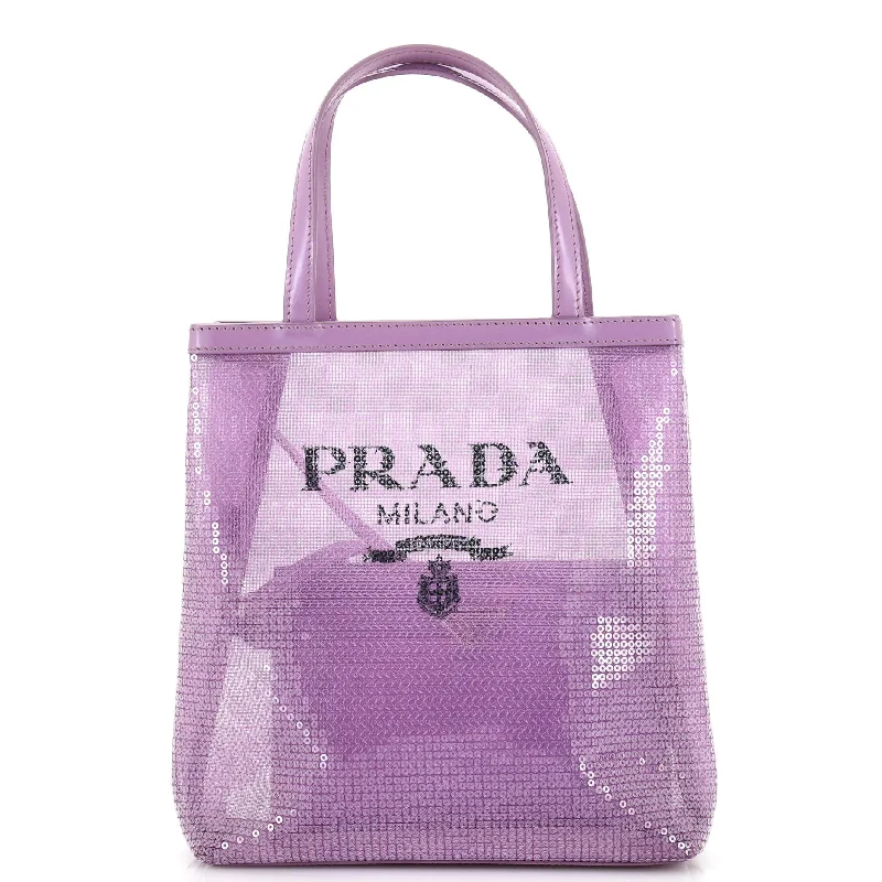 Casual Chic Logo Open Tote Sequined Mesh Small