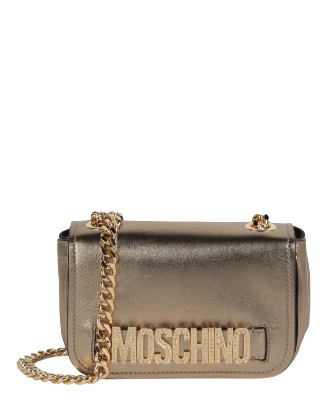 Bags For Free-Spirited And Artistic Styles Metallic Leather Crystal-Embellished Logo Crossbody Bag