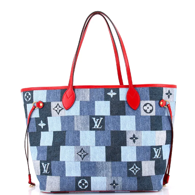 Chic And Edgy Neverfull Tote Damier and Monogram Patchwork Denim MM