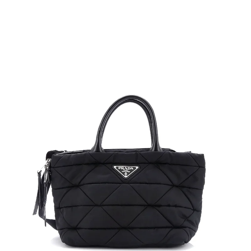Exclusive Fashion Deals Padded Tote Bag Quilted Re-Nylon with Leather Small