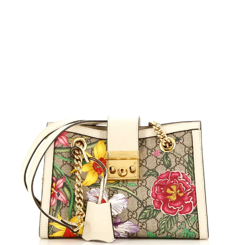Big Discounts Padlock Chain Tote Flora GG Coated Canvas Small