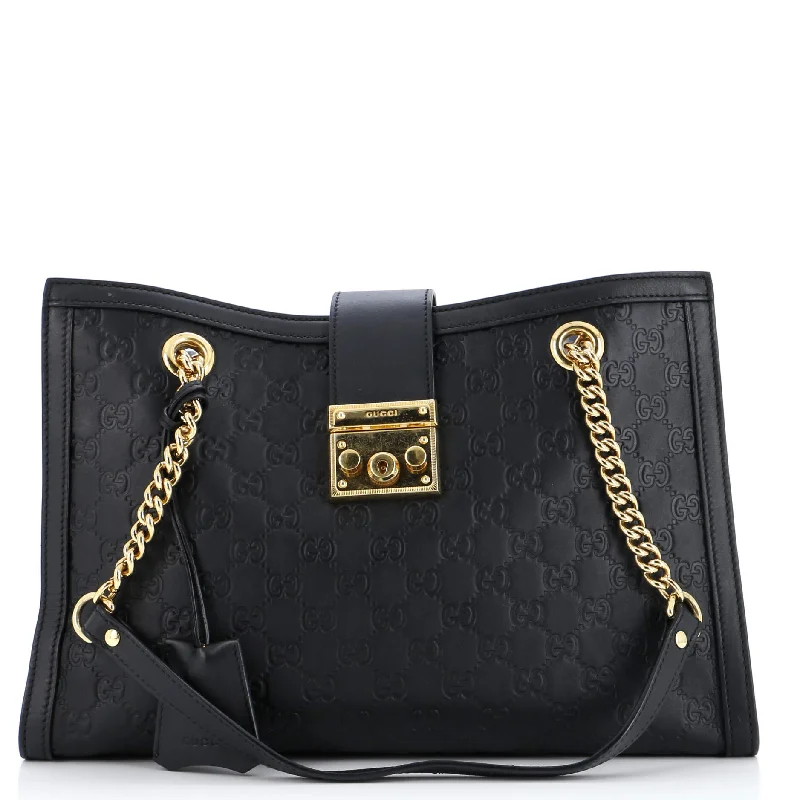 Discover Now Padlock Chain Tote Guccissima Leather Medium