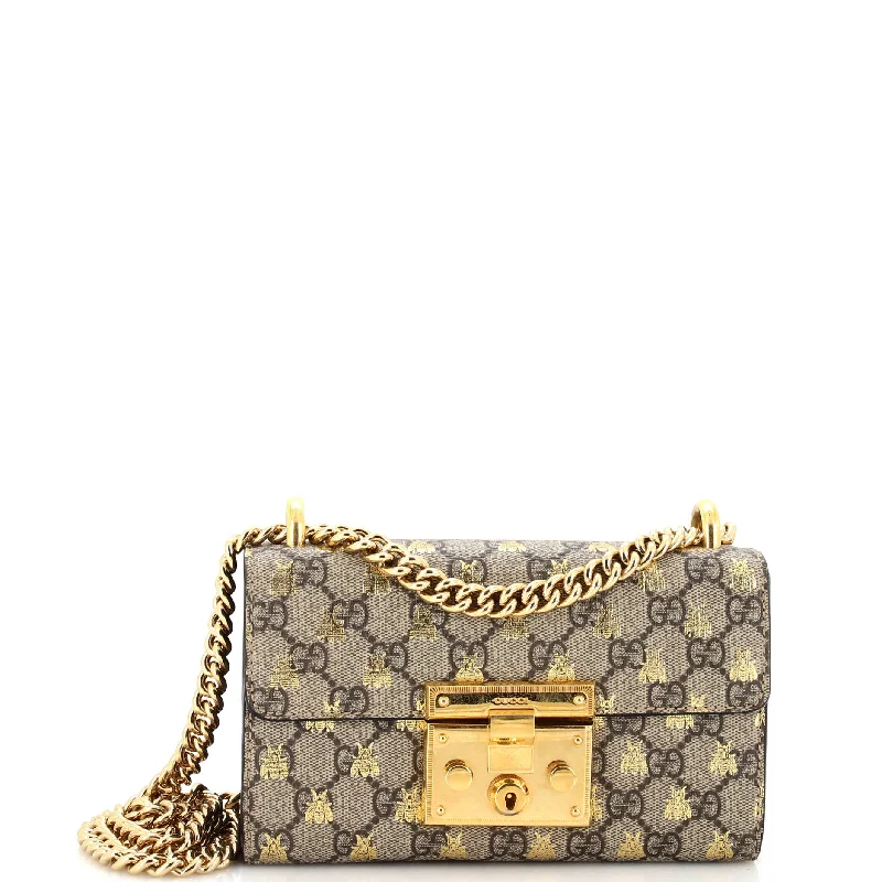 Luxury Bags For Professionals With Discounts Padlock Chain Tote Printed GG Coated Canvas Small