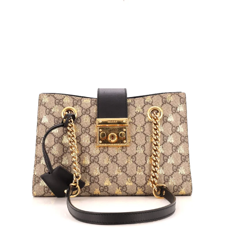 Bags For Personalized Gifts Padlock Chain Tote Printed GG Coated Canvas Small