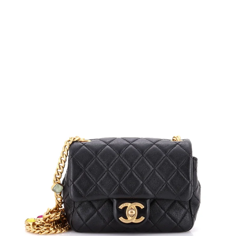 Chic Bags For Office Professionals And Urban Dwellers Pearl Samba Resin Chain Square Flap Bag Quilted Lambskin Mini