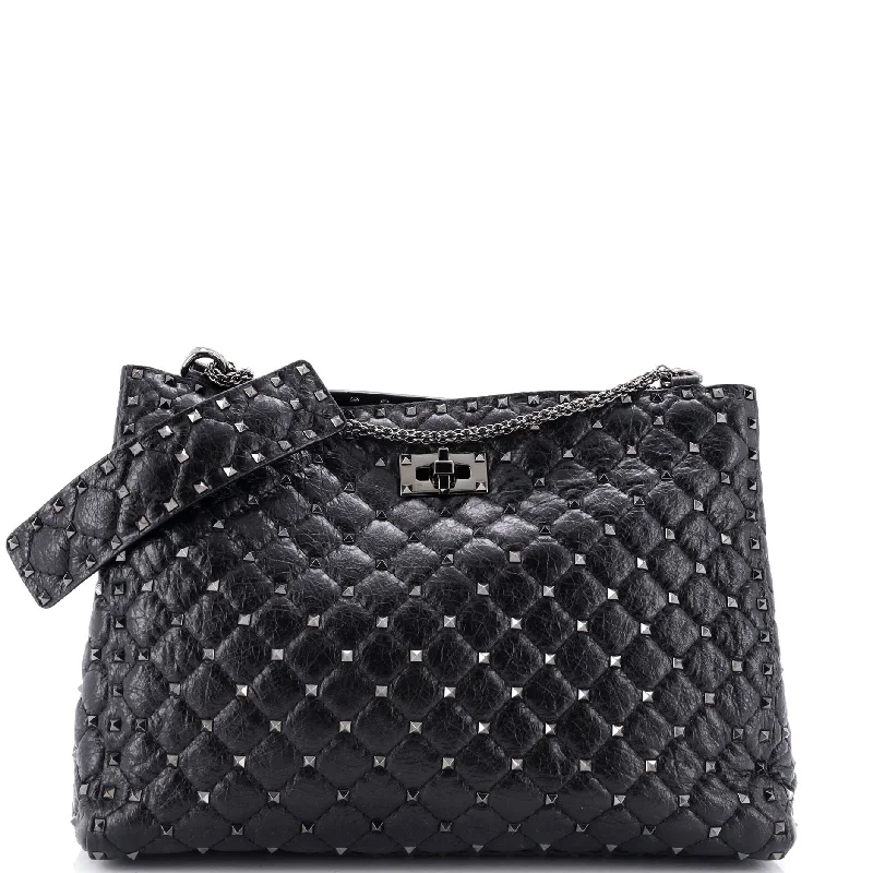 Refined Fashion Sale Rockstud Spike Chain Tote Quilted Leather Large