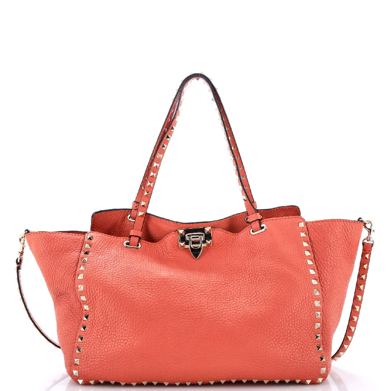 Trendy Women's Wear Collection Rockstud Tote Pebbled Leather Medium
