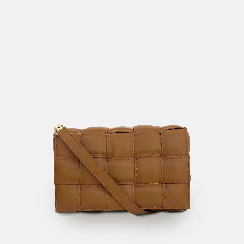Seasonal Clearance Bags For Summer Tan Padded Woven Leather Crossbody Bag