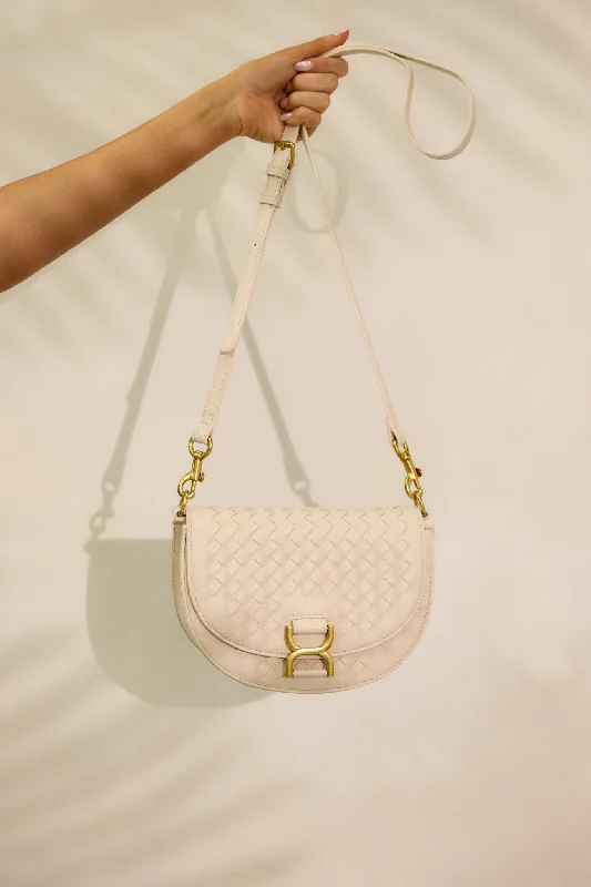 Luxury Bags On Sale Tempest’s Call Beige Woven Faux Leather Handbag