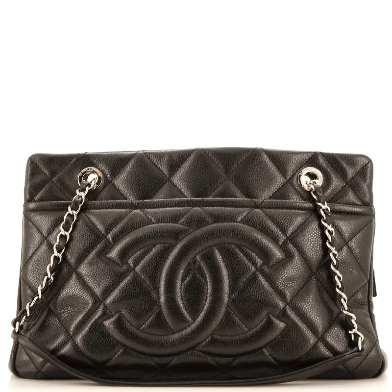 Classy Style Discounts Timeless CC Shopping Tote Quilted Caviar Medium