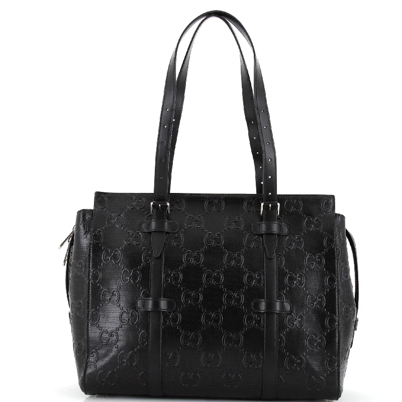 Stylish Deals Tote Bag GG Embossed Perforated Leather