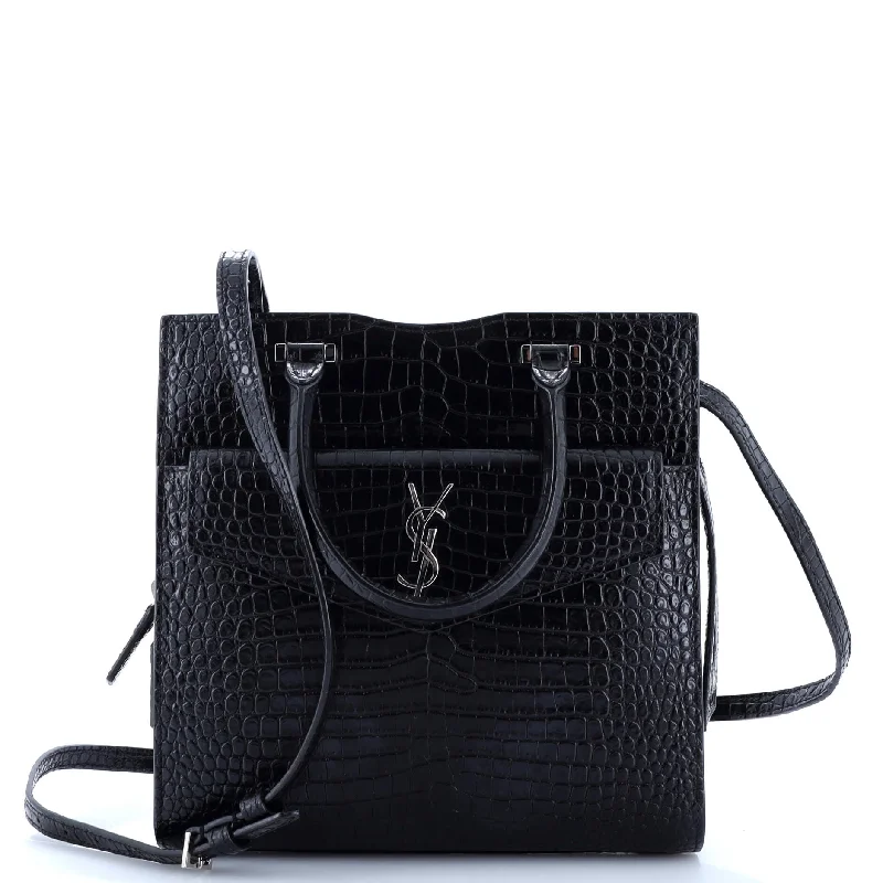 Polished Style Deals Uptown Tote Crocodile Embossed Leather Small