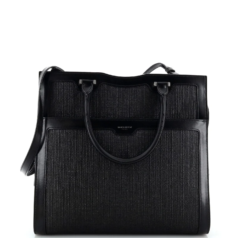 Spacious Bags With Holiday Promotions Uptown Tote Raffia with Leather Large