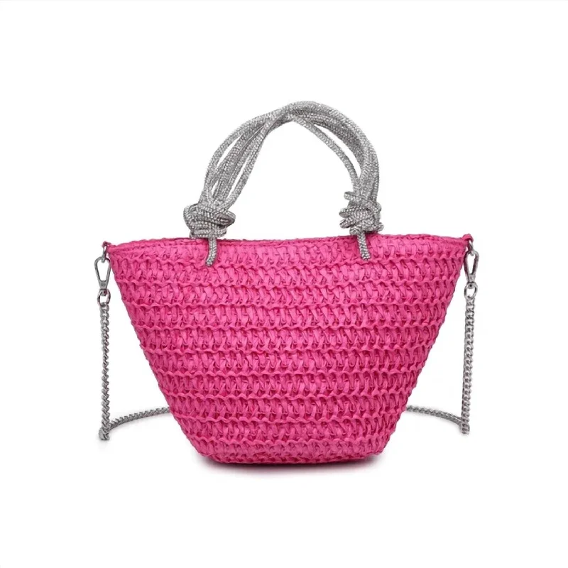 Flash Sales On Premium And High-Quality Bags Women's Rhinestone Handle Straw Mini Tote Bag In Pink